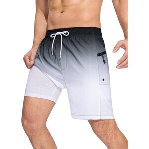 7" Men's Swim Trunks with Compression Liner & Zipper Pockets Large